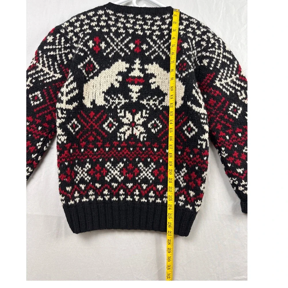 Polo Ralph Lauren Sweater Polar Bear Fair Isle Mens M Black Red Wool Hand Knit